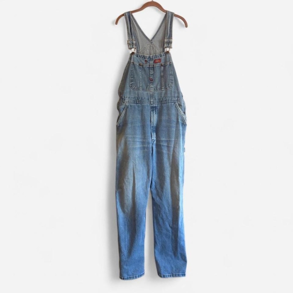 Dickies denim overalls relaxed fit distressed fades men's M workwear utility - Picture 2 of 8